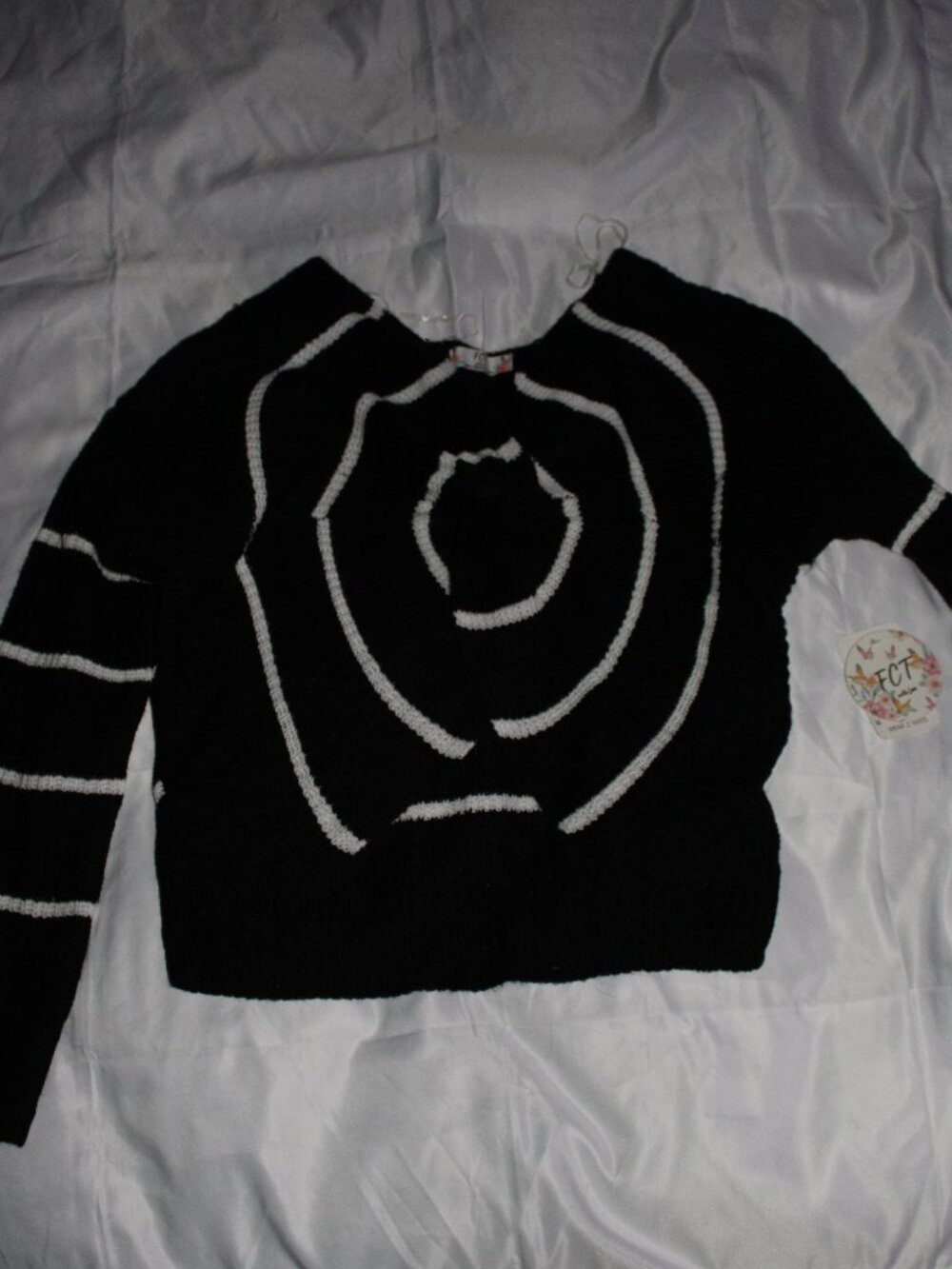 FCT With Love Sweater Black And White Swirl Cropped Large